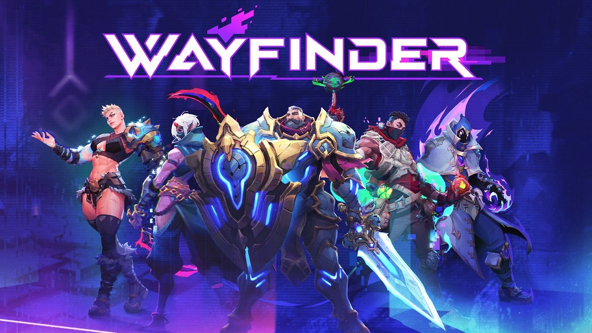 The picture shows the heroes of the game, known as Wayfinders: Senja, Niss, Wingrave, Silo and Kyros.