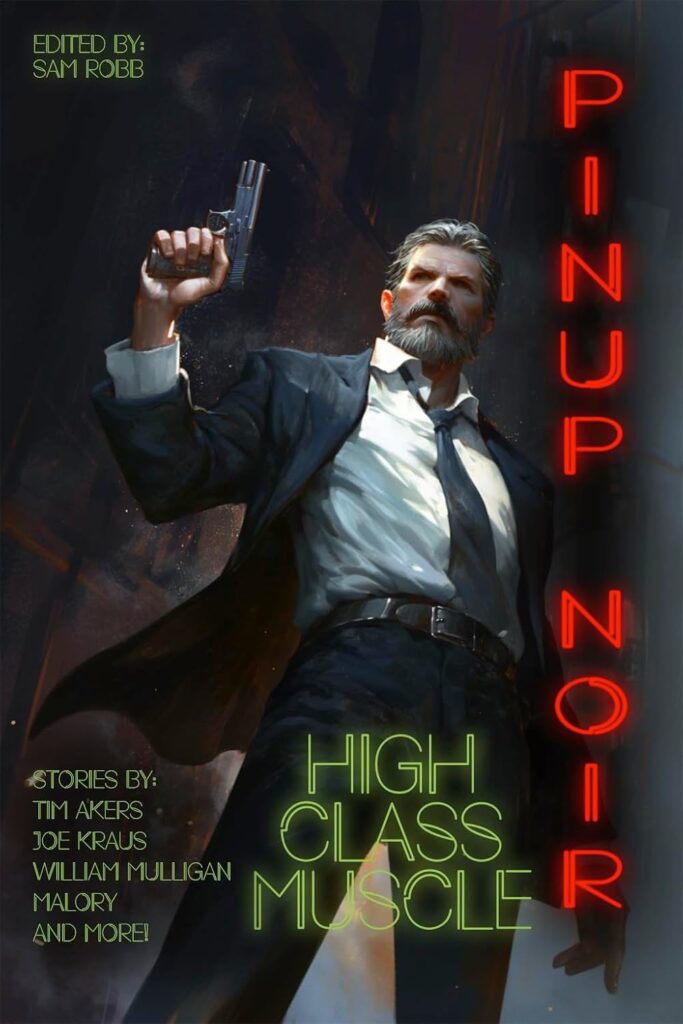A bearded bodyguard with a gun takes center stage on the cover of "High Class Muscle."