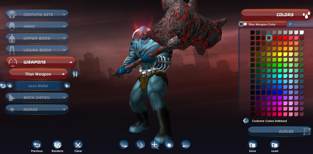 A blue-skinned, horned oni (Japanese demon) holding a hammer of molten rock.