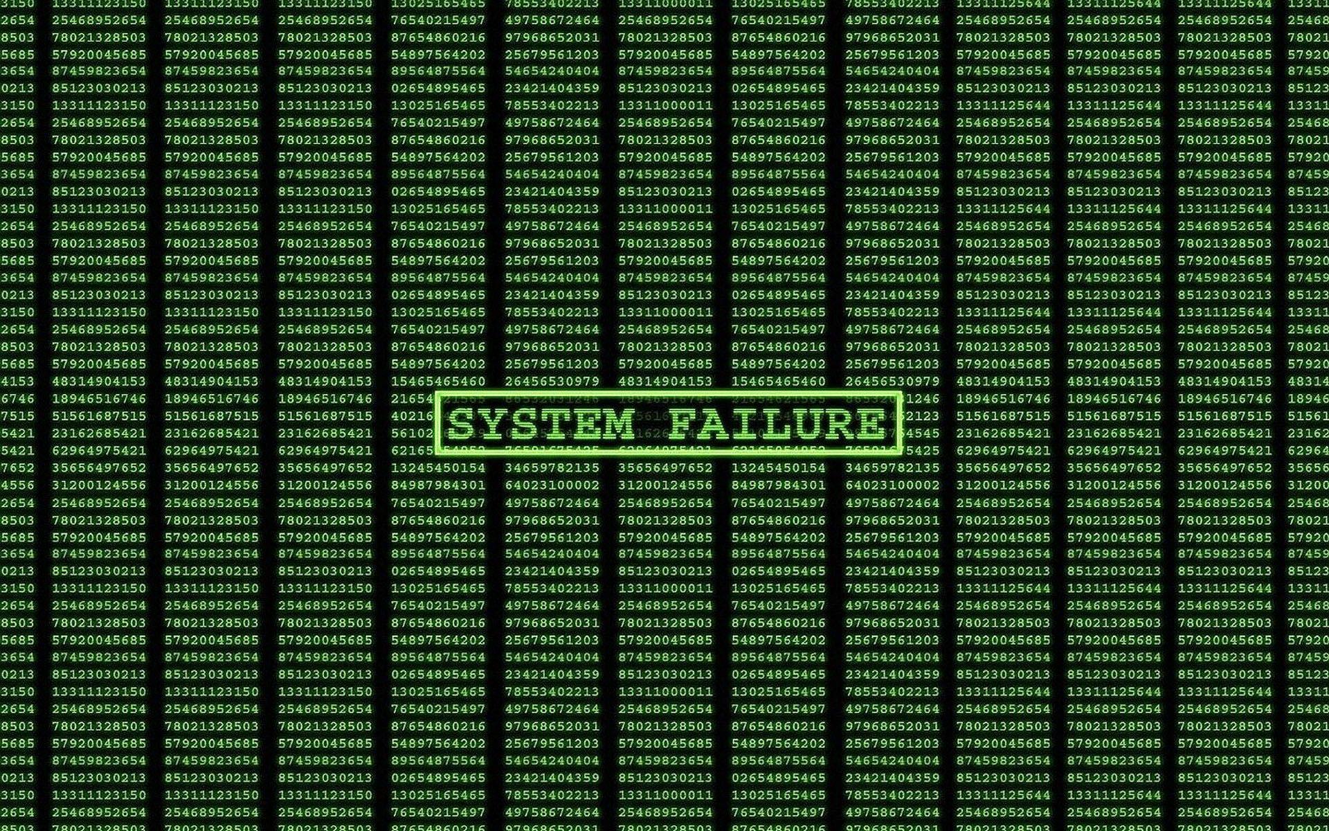 The Matrix bytes with SYSTEM FAILURE on top of them.